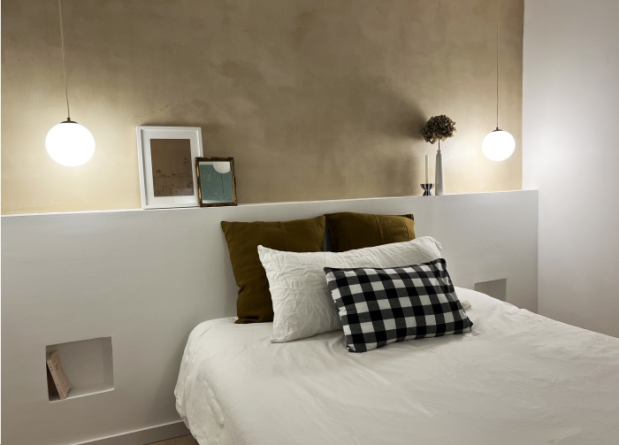 tête de lit en béton ciré